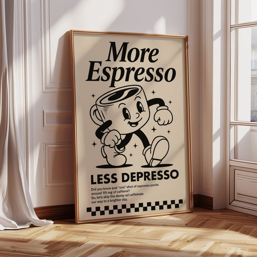 More Espresso, Less Depresso – Vintage Coffee Poster Print