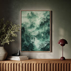 Serene Waterfall Landscape – Traditional Japanese Ink Wash Painting