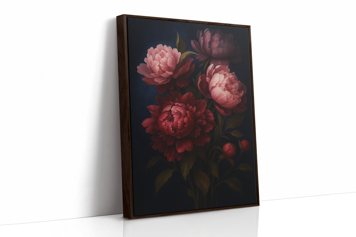 Crimson Peonies in Midnight Bloom