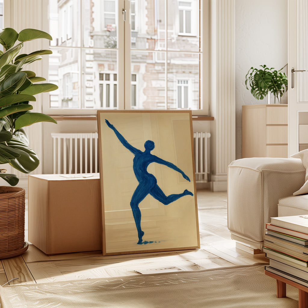 Leaping Figure in Indigo Grace