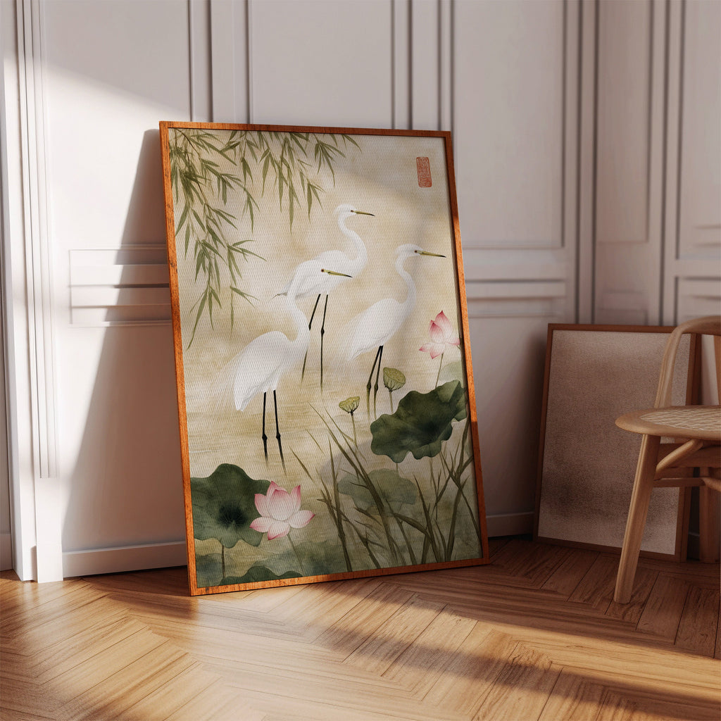 Japanese Egret Wall Art – Elegant Minimalist Nature Print