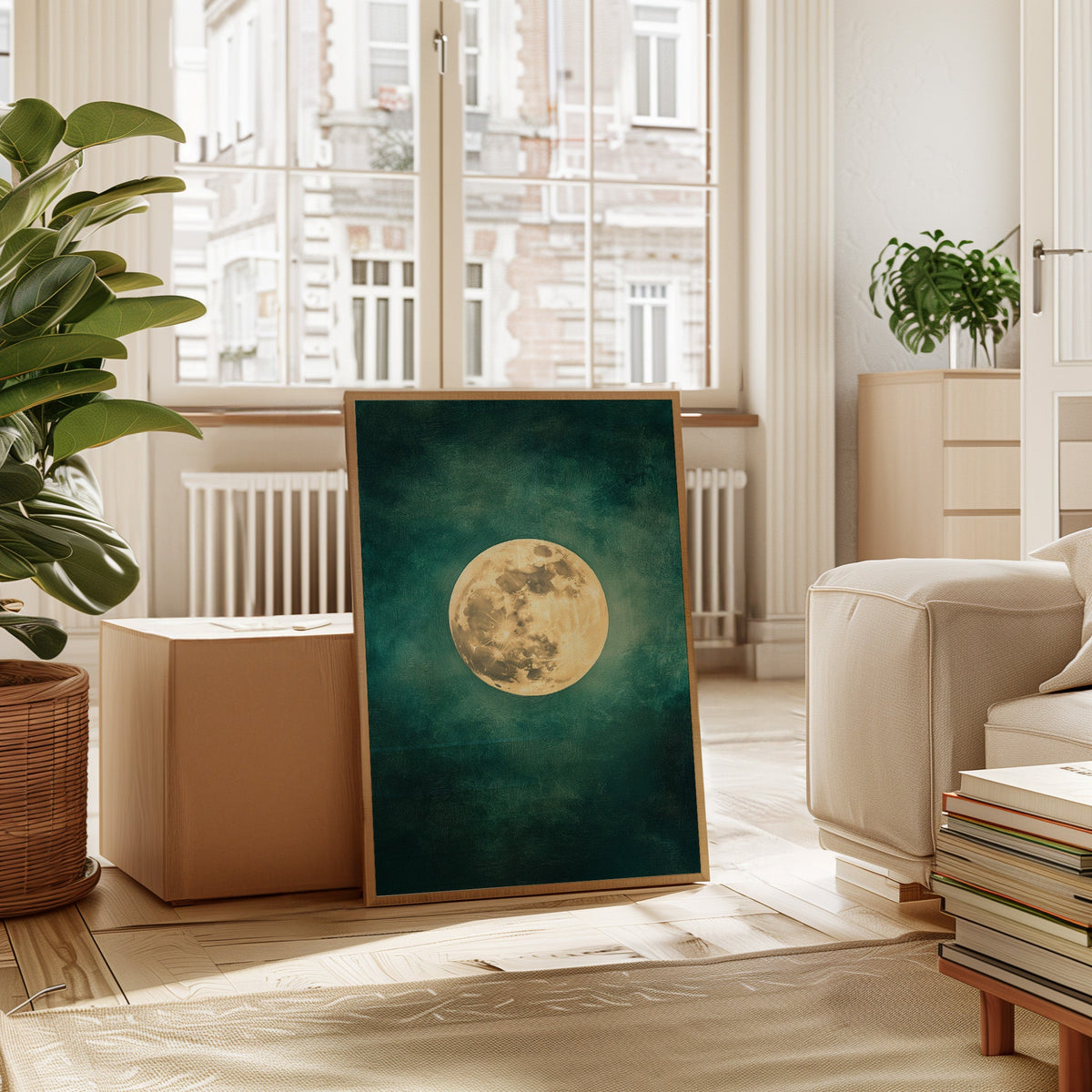 Full Moon Rising in Emerald Sky