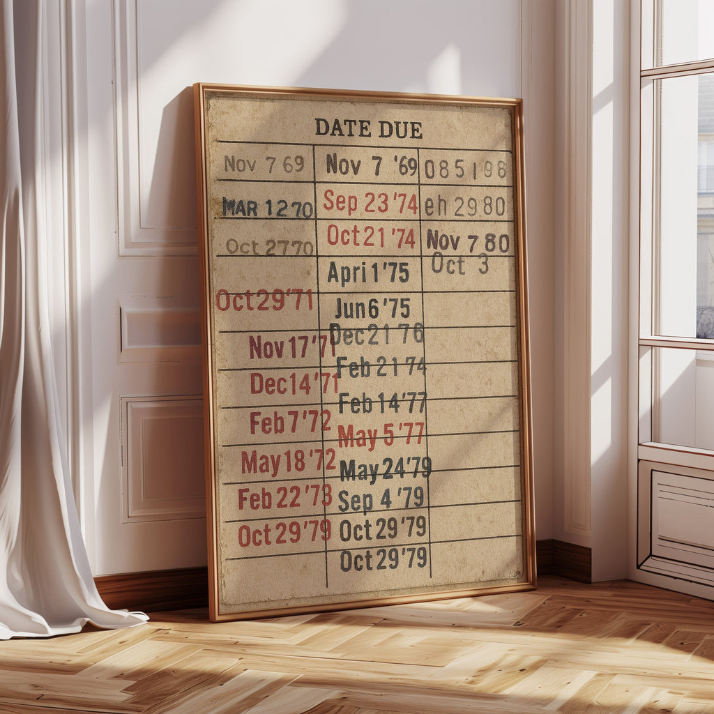 Vintage Library Date Due Card – Retro Paper Texture Wall Art