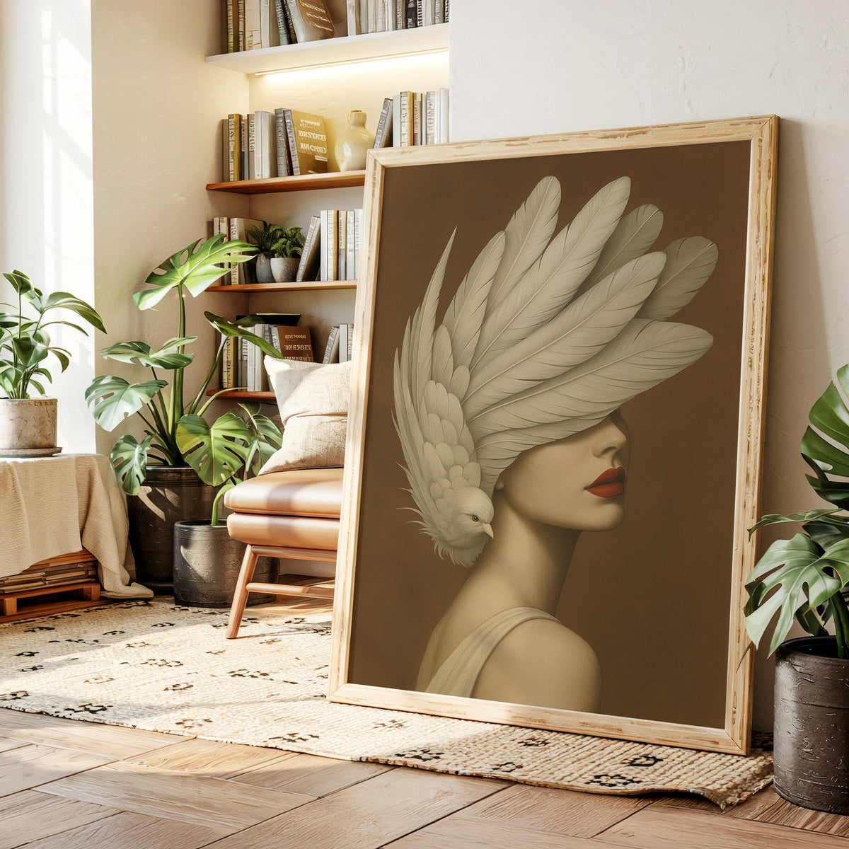 Winged Elegance in Ivory and Crimson