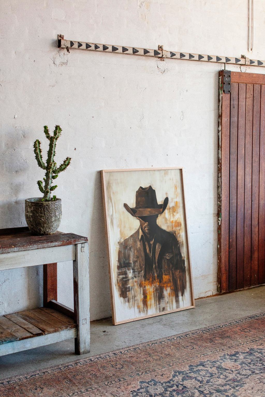 Lone Cowboy in Shadow and Flame