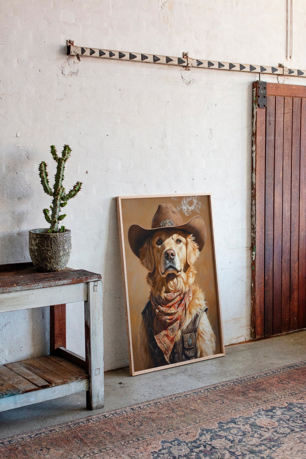 Golden Retriever Gunslinger in a Cowboy Hat