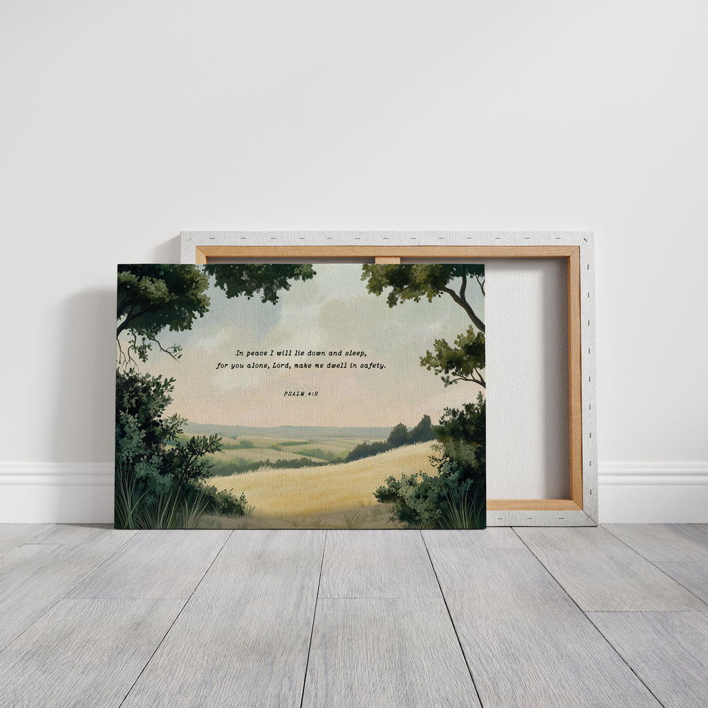 Peaceful Meadow with Psalm 4:8 Scripture