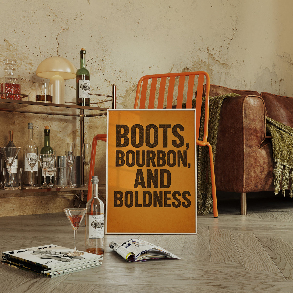 Boots Bourbon and Boldness Wall Art