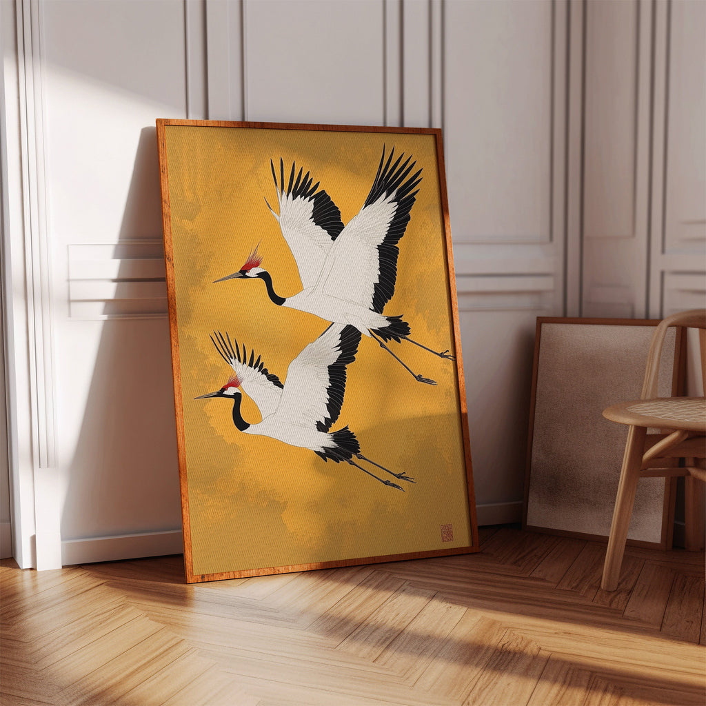 Japanese Red-Crowned Cranes – Elegant Minimalist Wall Art