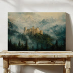 Misty Mountain Castle: Ethereal Fantasy Landscape Canvas Wall Art
