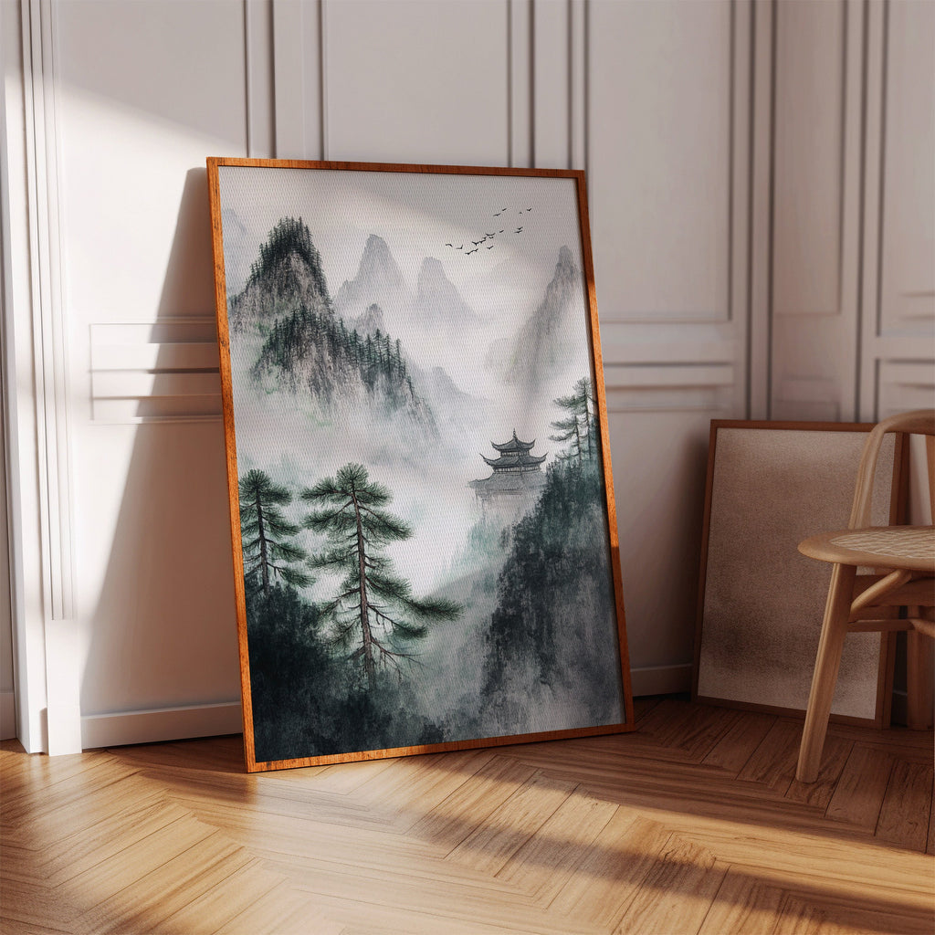 Misty Mountain Landscape – Tranquil Chinese Zen Wall Art
