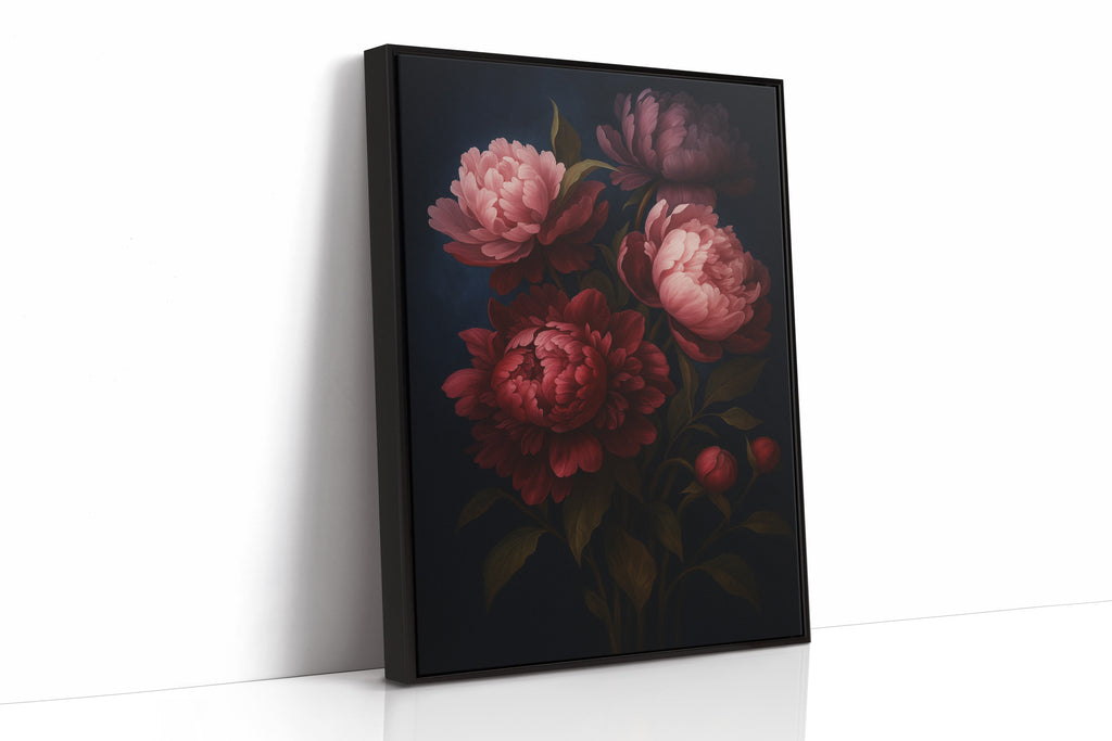 Crimson Peonies in Midnight Bloom