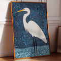 Elegant White Egret – Mosaic-Inspired Bird Wall Art