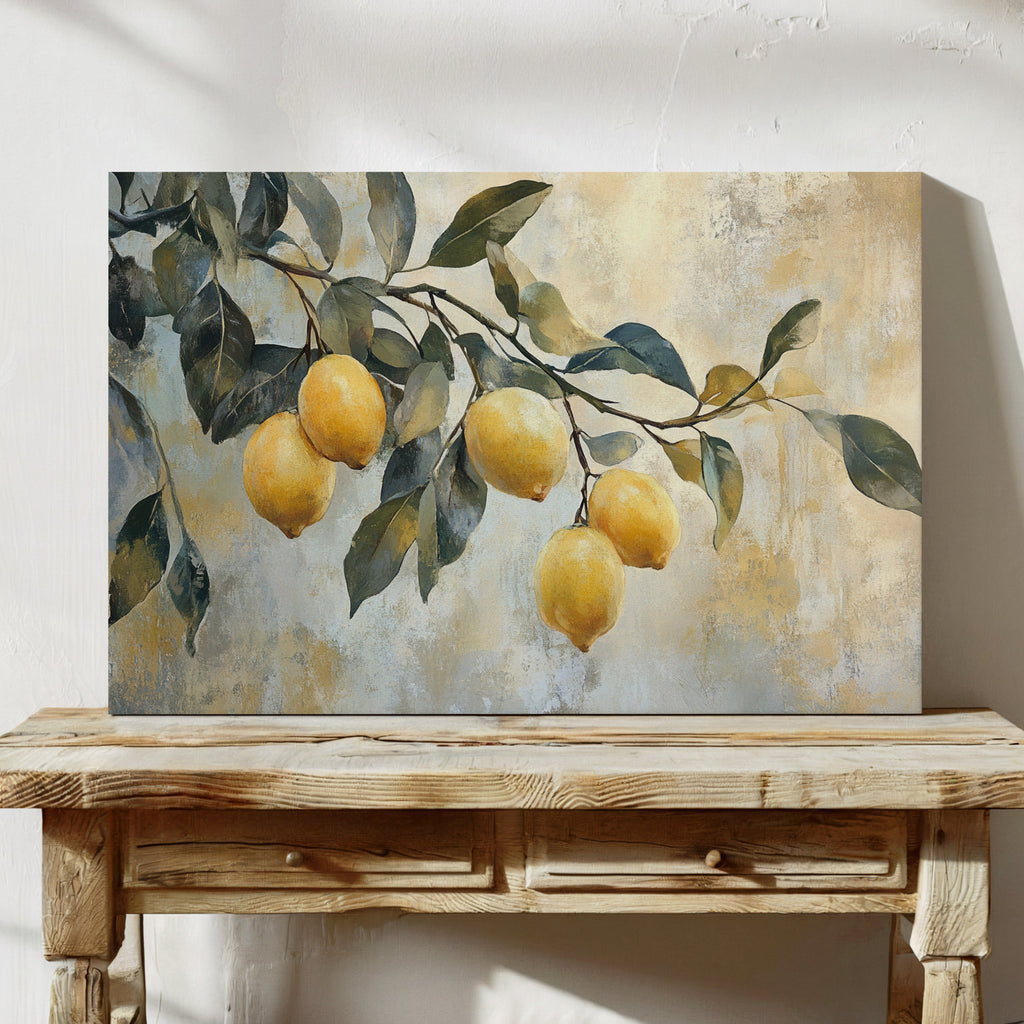 Mediterranean Lemon Branch: Elegant Botanical Canvas Wall Art