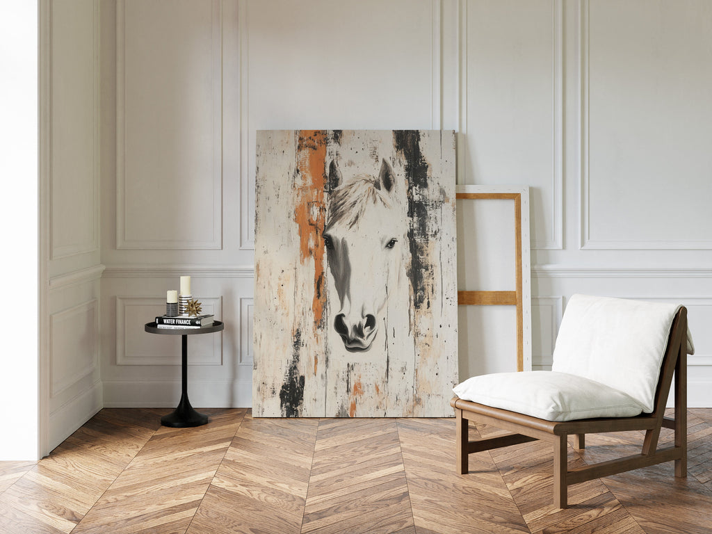 White Horse Against Rustic Planks