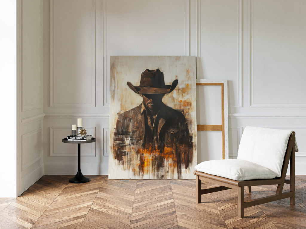 Lone Cowboy in Shadow and Flame
