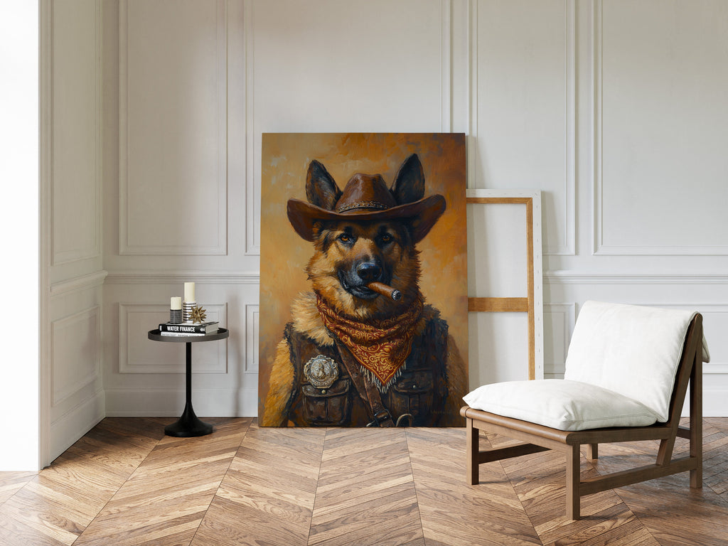 German Shepherd Sheriff in the Saddle