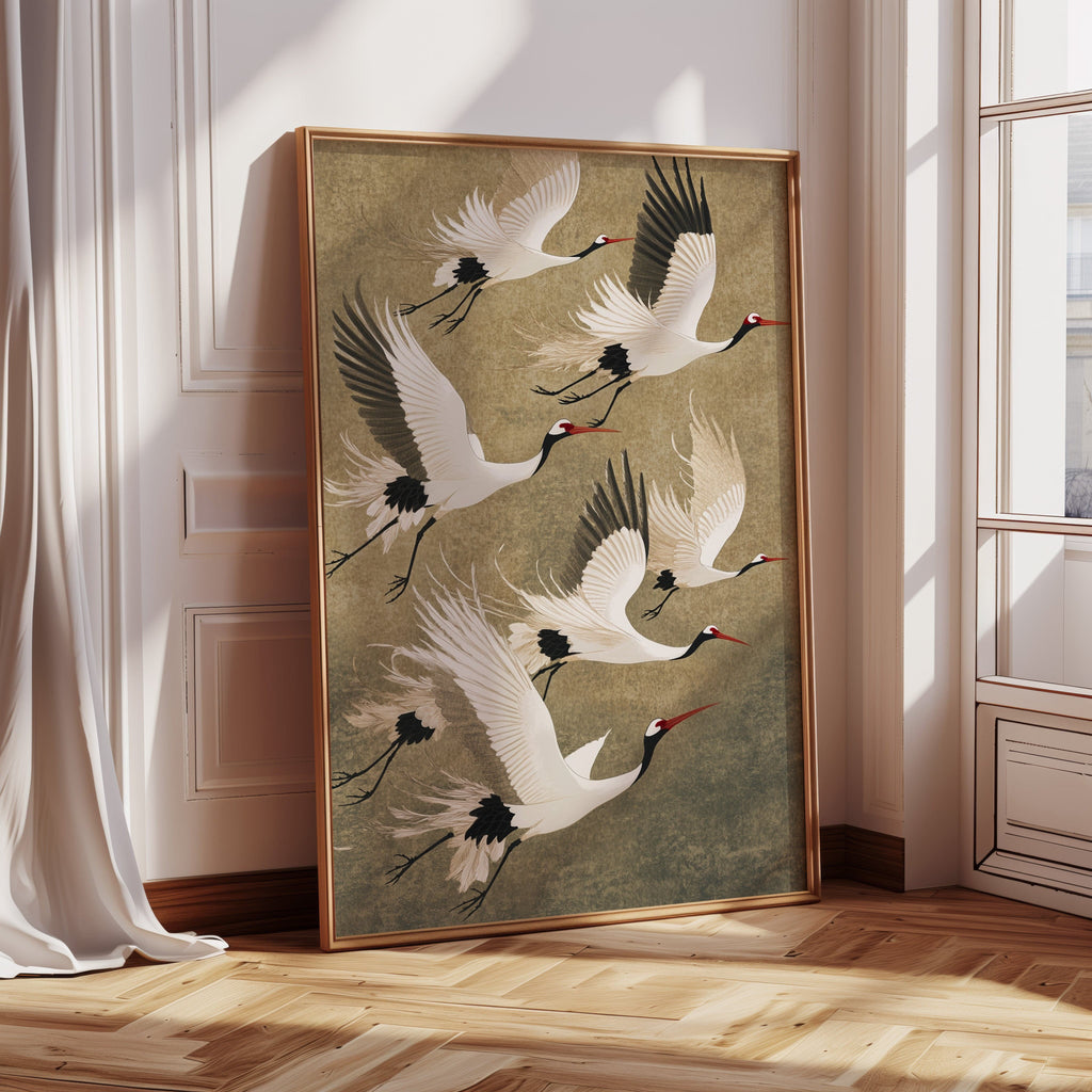 Elegant Japanese Crane Wall Art – Traditional Nature-Inspired Print