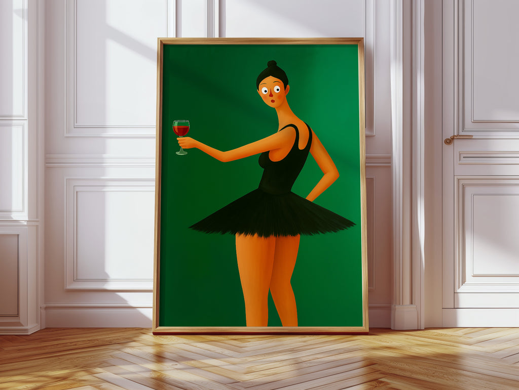 Surprised Ballerina with Wine Glass