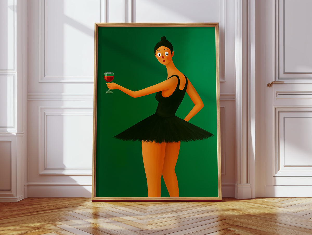 Surprised Ballerina with Wine Glass