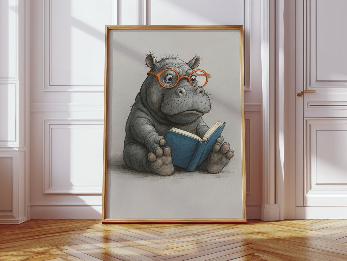 Baby Hippo Reading with Glasses