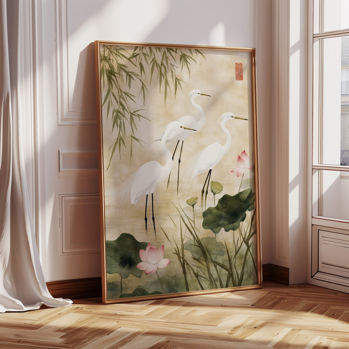 Japanese Egret Wall Art – Elegant Minimalist Nature Print
