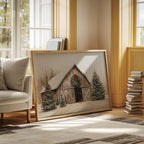 Rustic Christmas Barn – Cozy Winter Farmhouse Wall Art Print