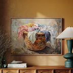 Rustic Simplicity: Vintage Laundry Basket Canvas Wall Art