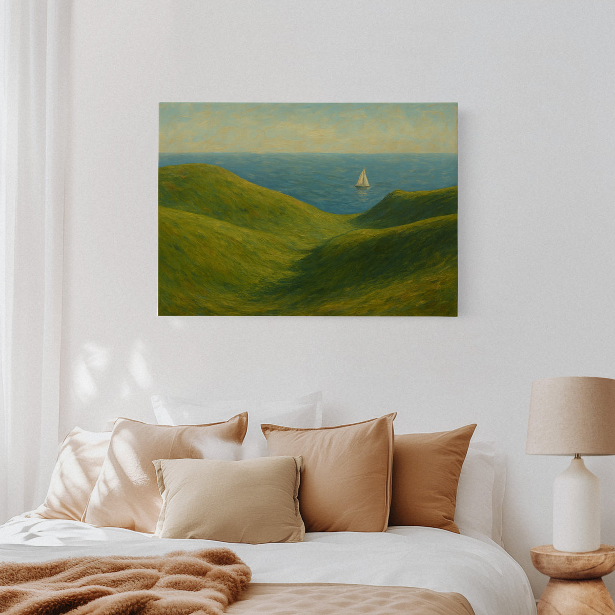 Sailboat Beyond the Green Hills