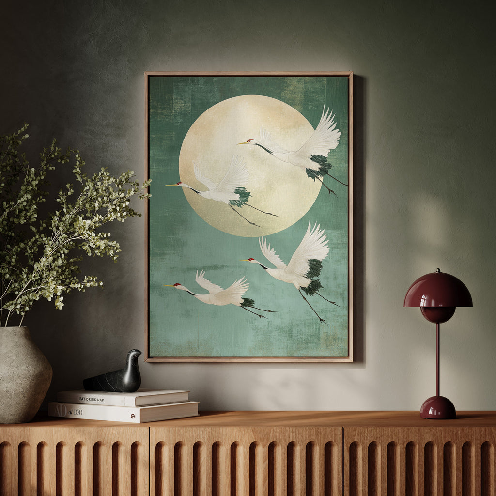 Moonrise Flight of the Cranes