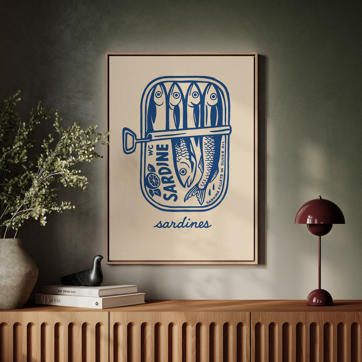 Retro Sardine Tin Wall Art – Blue & Beige Kitchen Decor