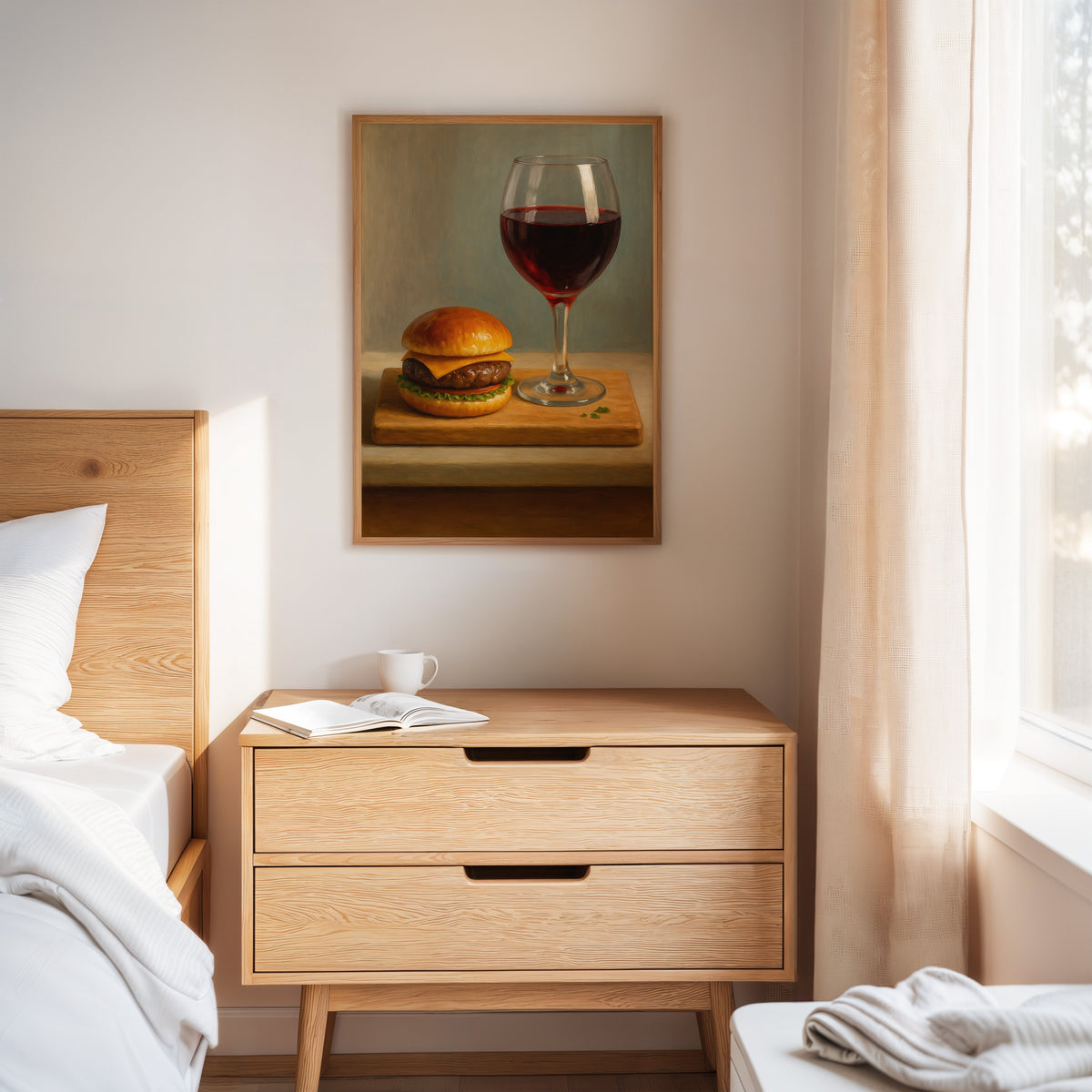 Burger and Bordeaux Still Life