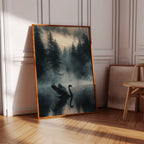 Black Swan in the Forest Mist