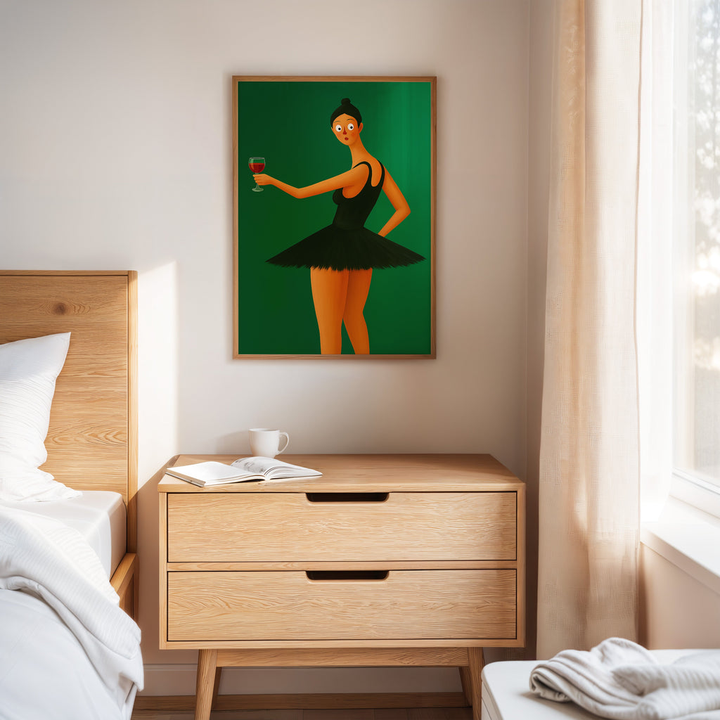 Surprised Ballerina with Wine Glass