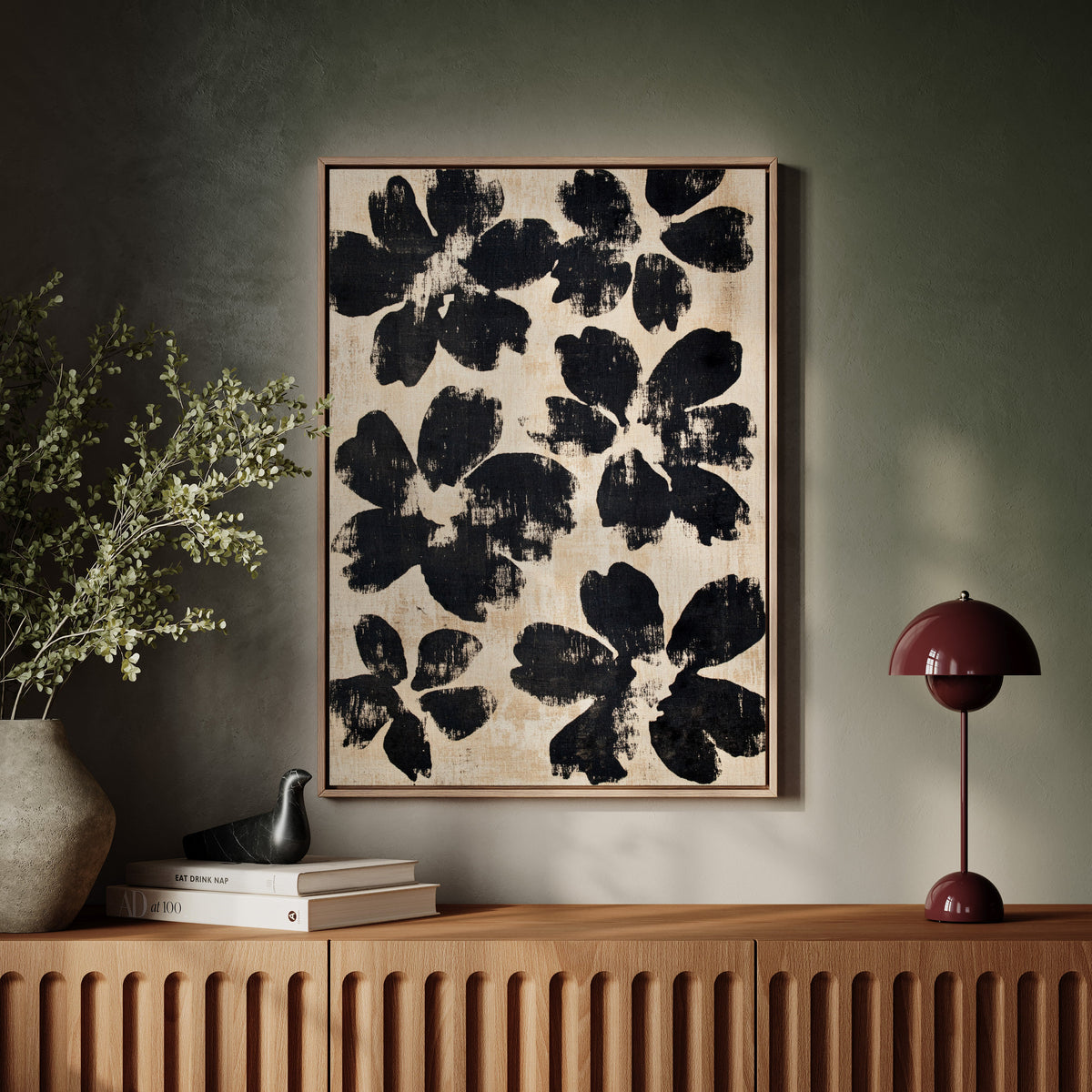 Japanese Ink Floral Print – Bold Brushstroke Blossom Wall Art