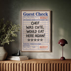 Funny Guest Check Wall Art – “Chef Was Cute” Diner Poster