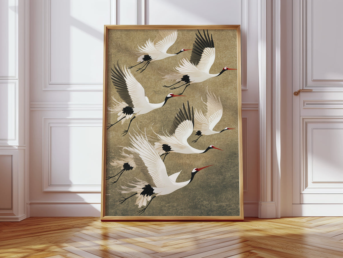 Elegant Japanese Crane Wall Art – Traditional Nature-Inspired Print