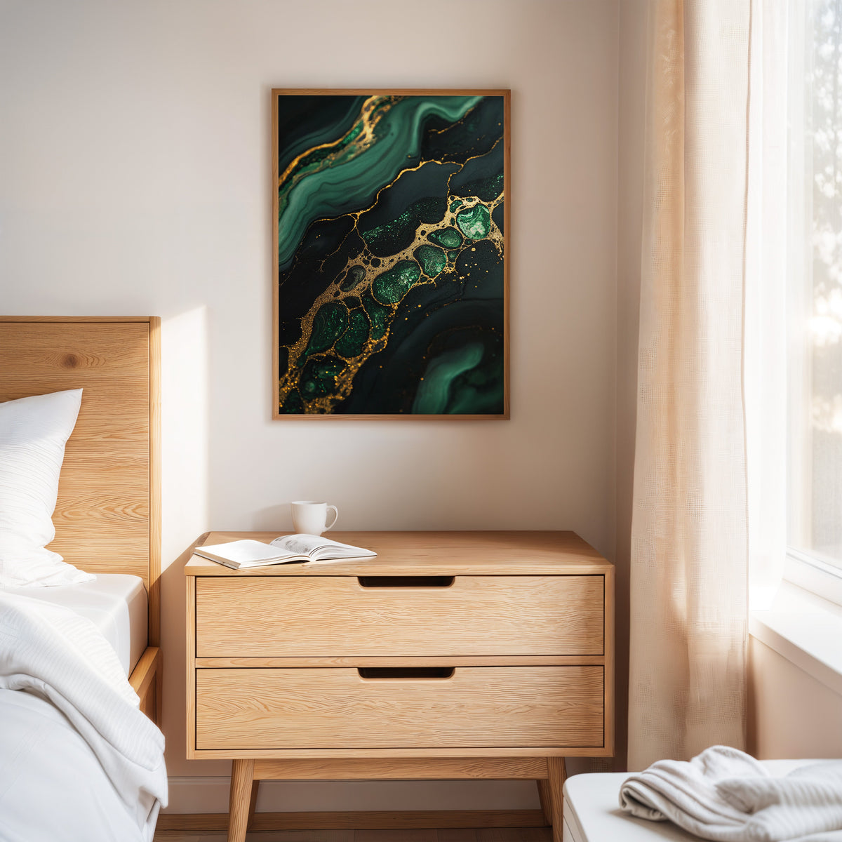 Gilded Cells in Deep Emerald Flow