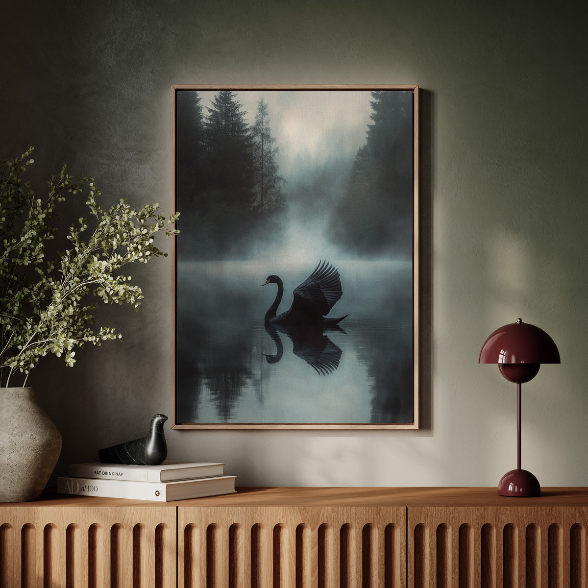 Black Swan in Morning Fog