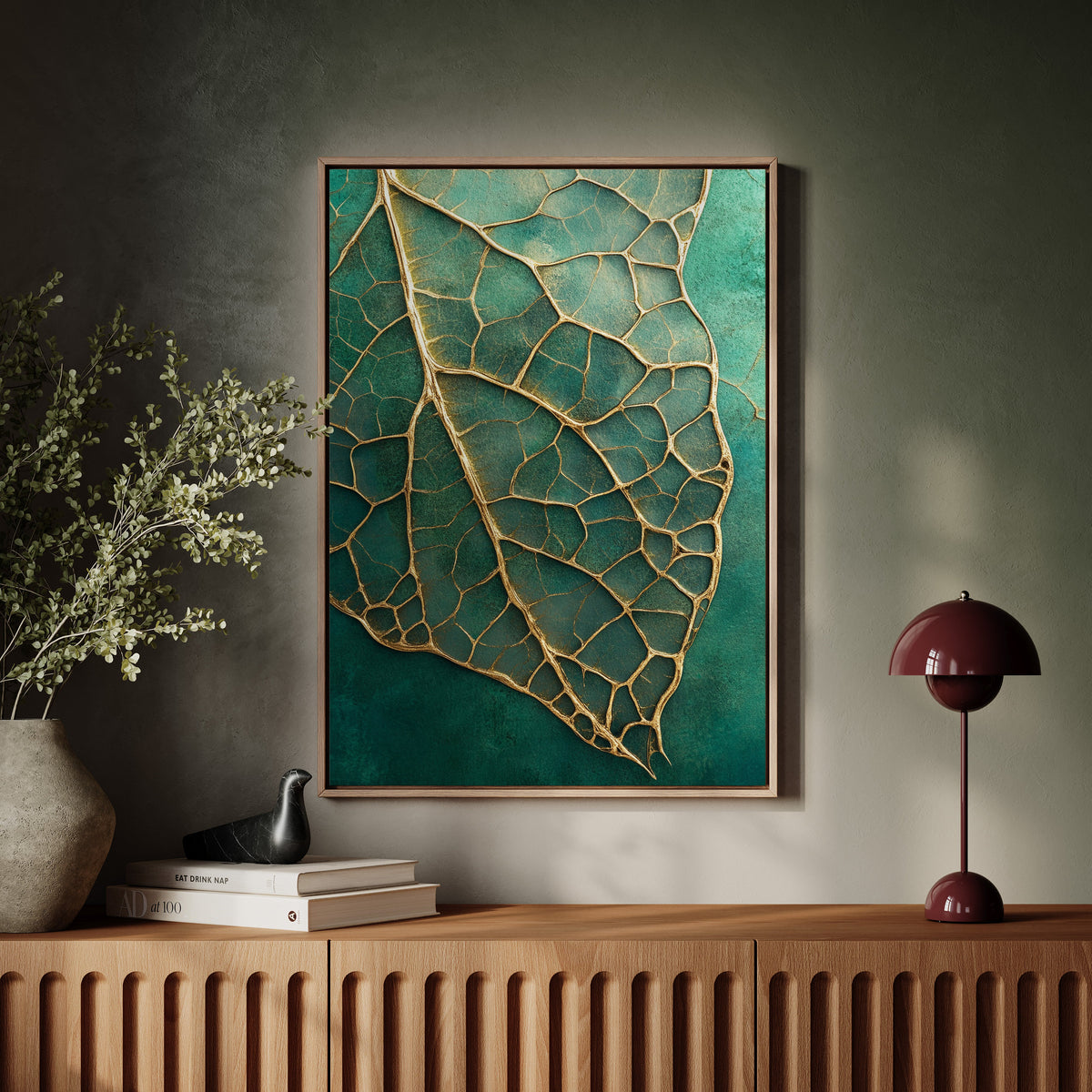 Golden Vein Leaf on Emerald