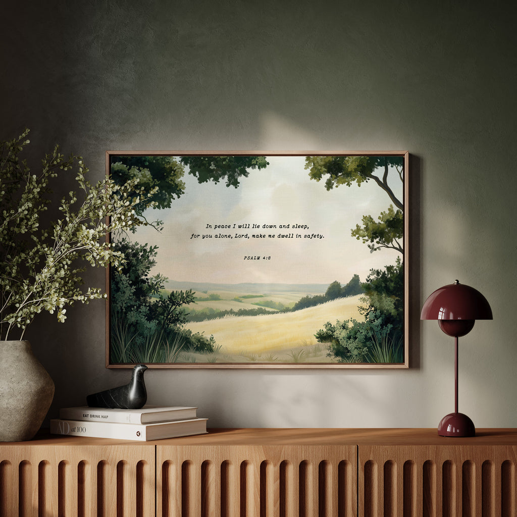 Peaceful Meadow with Psalm 4:8 Scripture