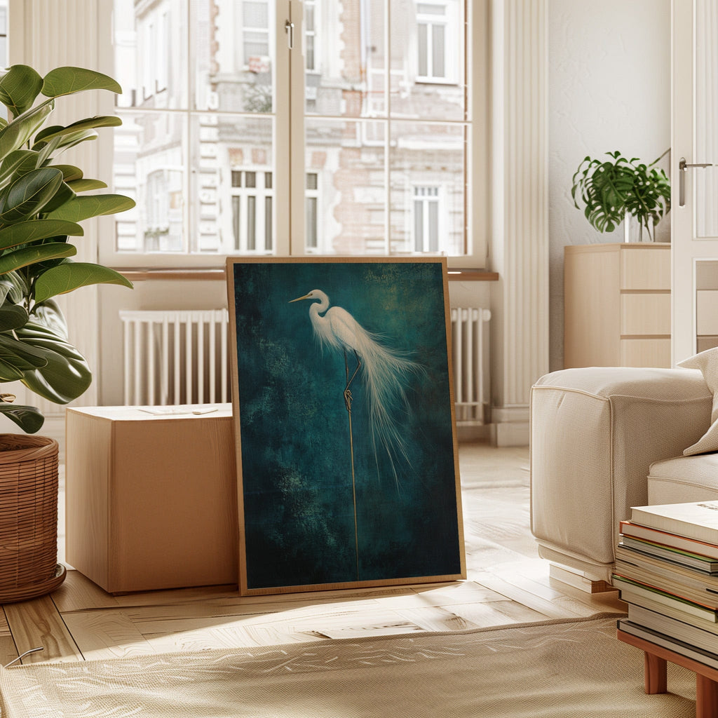 White Egret Wall Art – Elegant Minimalist Bird Print, Coastal Decor
