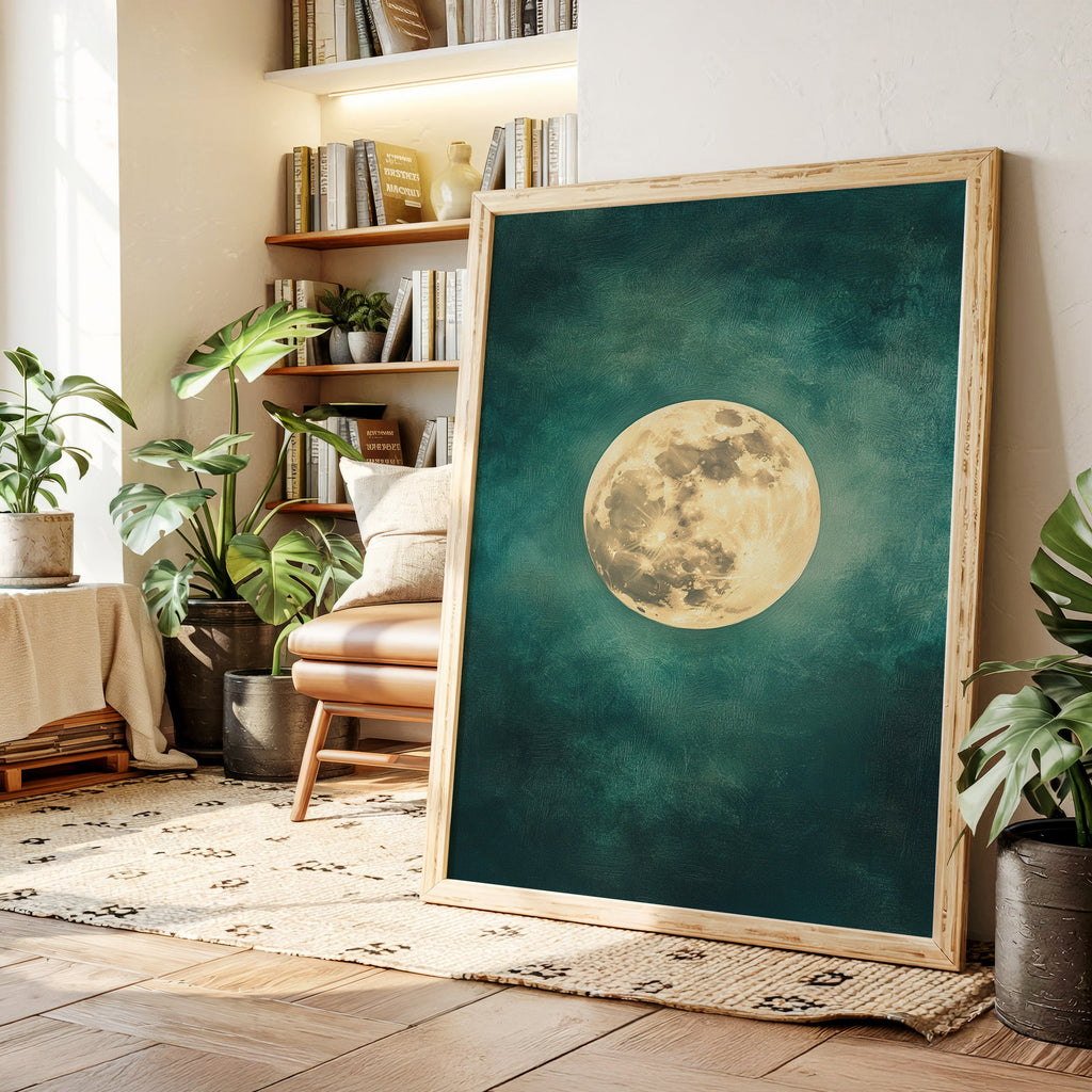 Full Moon Rising in Emerald Sky