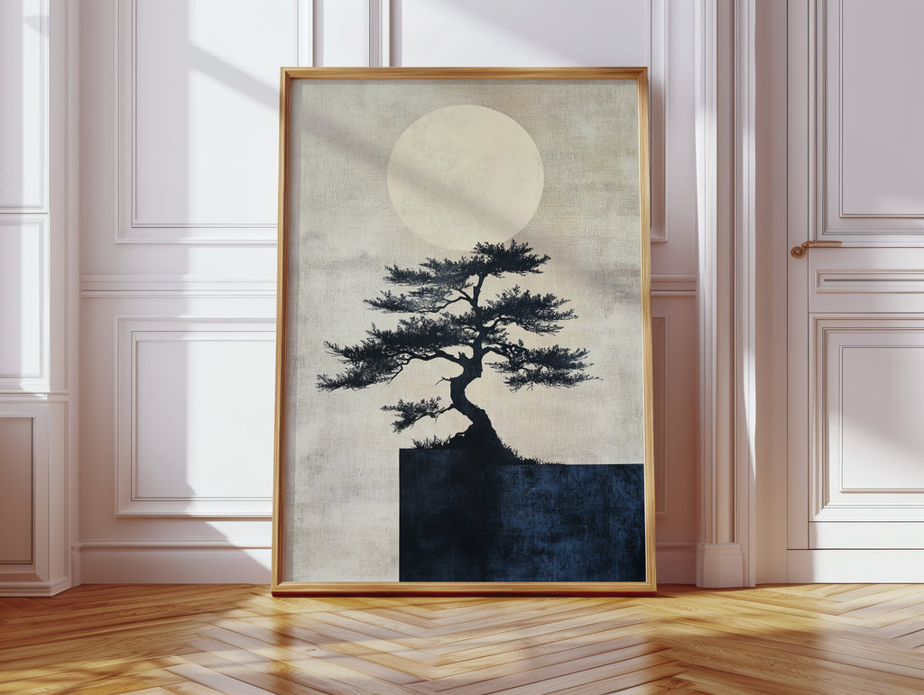 Zen Bonsai Tree Art – Minimalist Japanese Wall Print