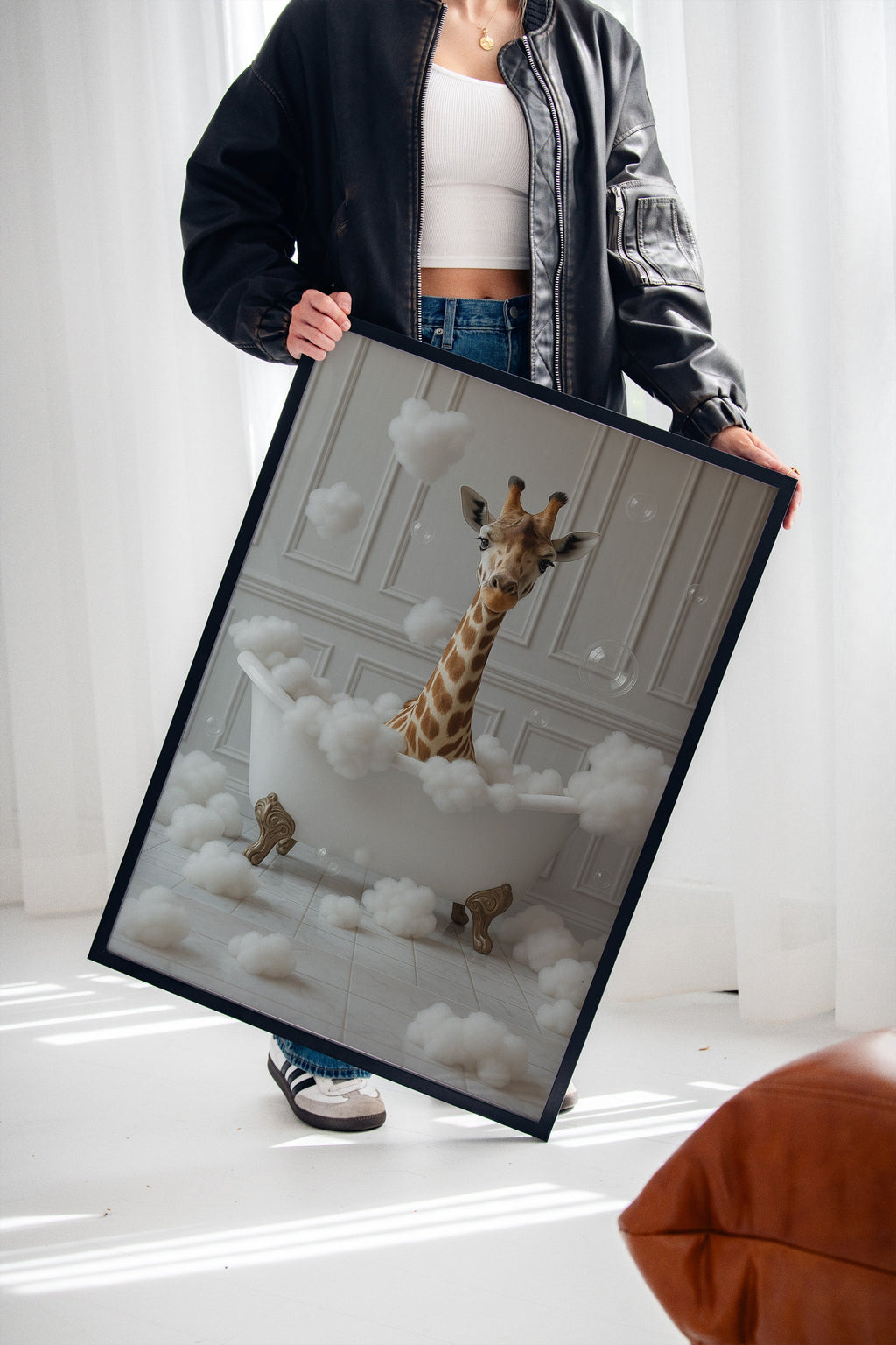 Giraffe in a Bathtub of Bubbles