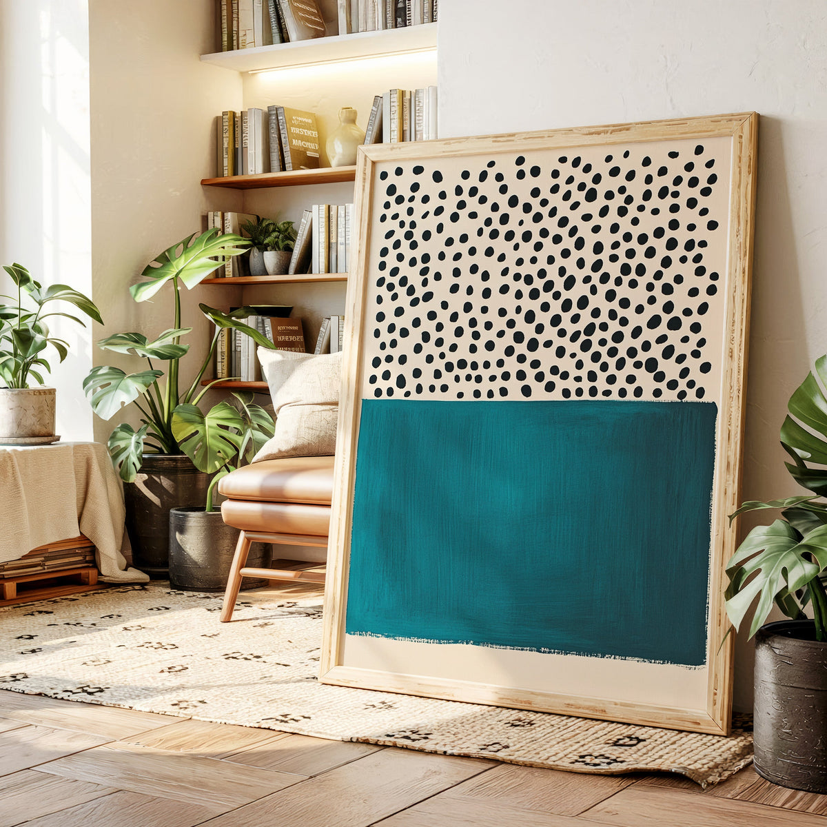 Teal Block and Ink Dots