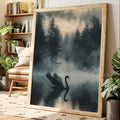 Black Swan in the Forest Mist
