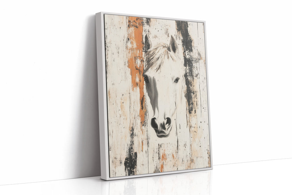 White Horse Against Rustic Planks