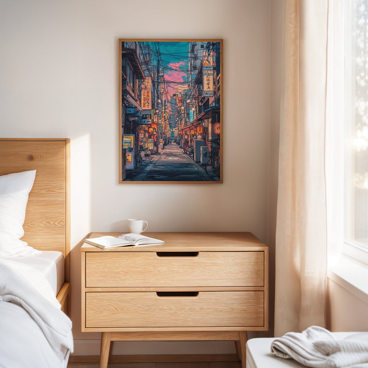 Vibrant Tokyo Street Art Print – Neon Cityscape Aesthetic