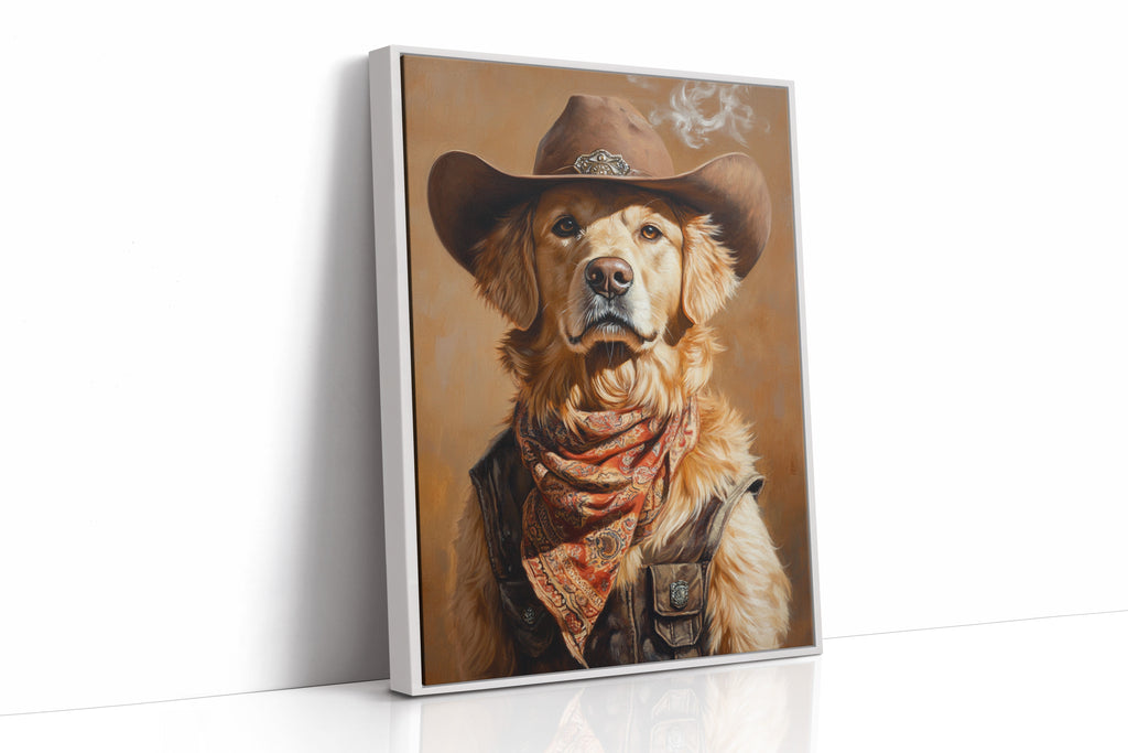 Golden Retriever Gunslinger in a Cowboy Hat